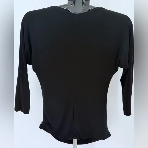 White House Black Market | Black Ruched Draped 3/4 Sleeve Top | Size M - Picture 2 of 3